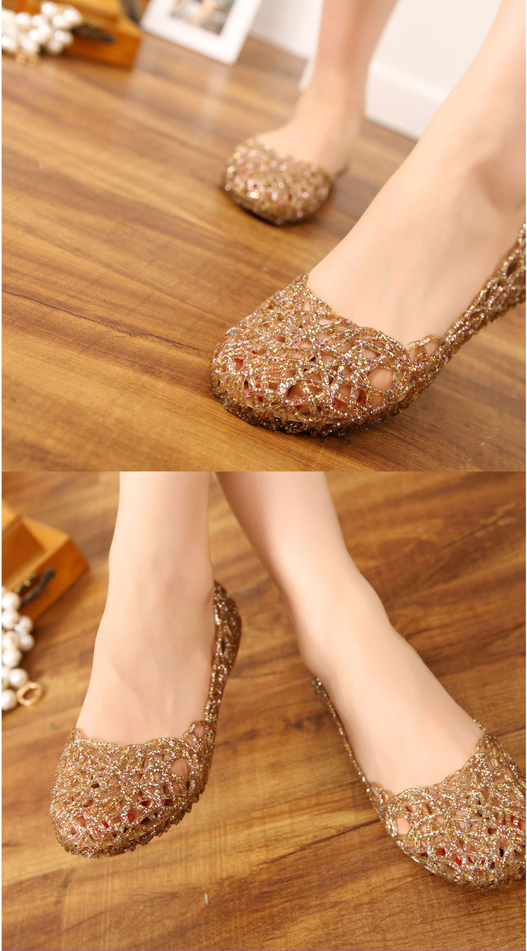 women's sandals crystal hollow dance shoes flat soft bottom hole bag heel jelly shoes V247