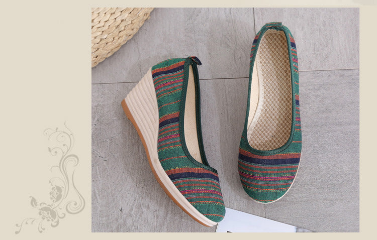 Spring ethnic style new embroidered women's shoes cowhide bottom wedge heels G932