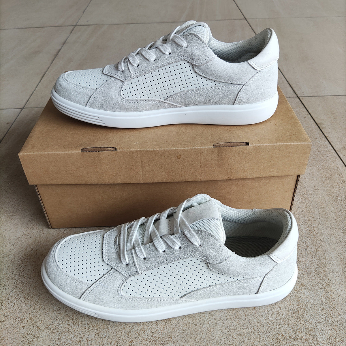 New fashion men's sports casual genuine leather white sneakers LY1087