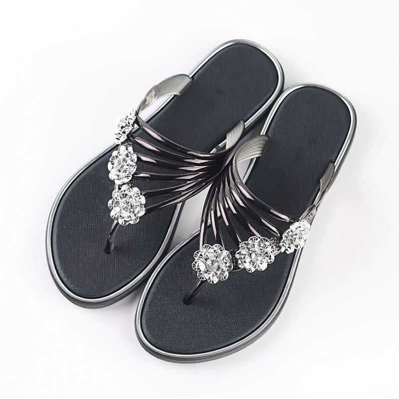 2024 flat rhinestone flip flops flower flip flops sandals LY1154