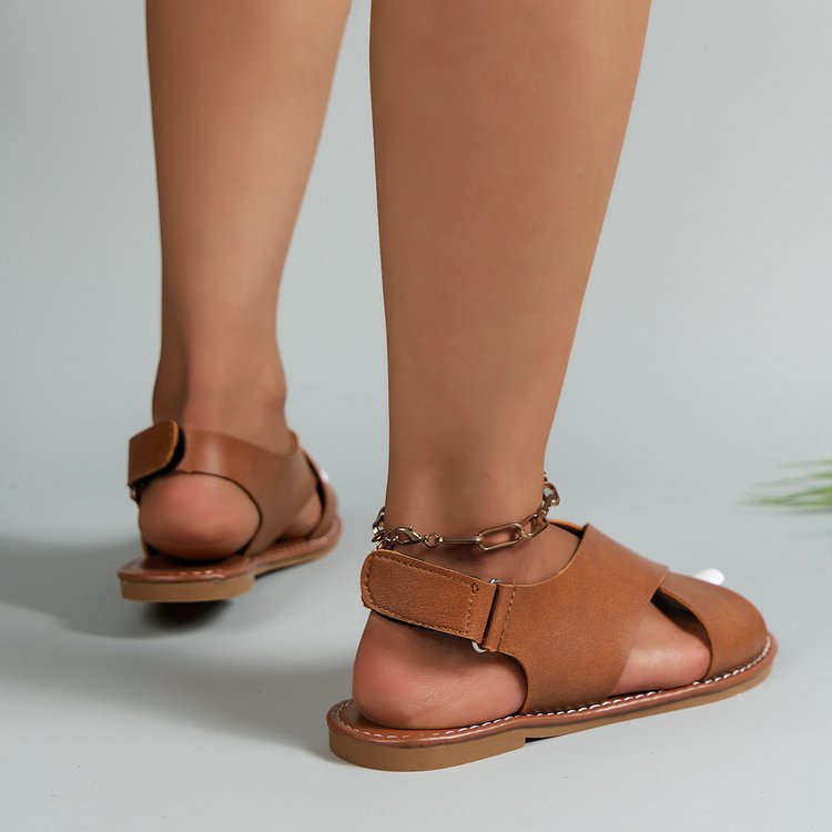 Large size cross strap flat sandals open toe beach sandals AM005
