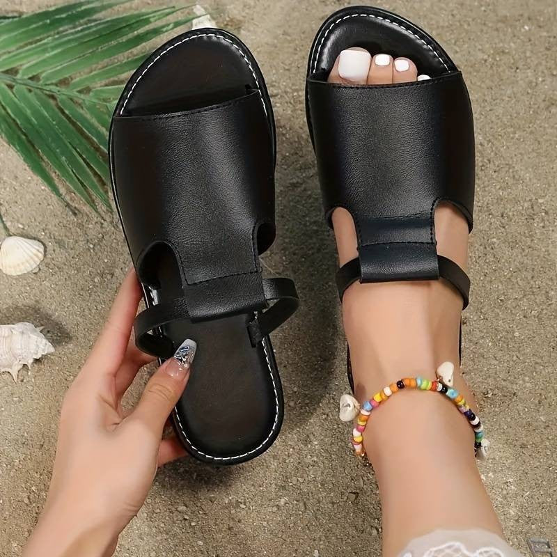 2024 Spring and Summer New Hollow Solid Color Large Size Women's Flat Sandals G113