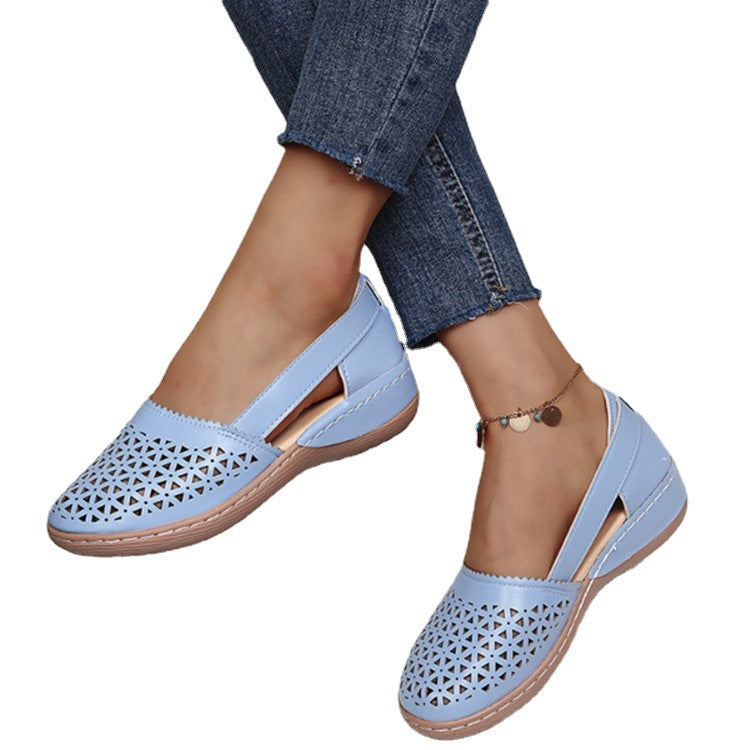 Summer casual sandals wedge heel hollow solid color single shoes low heel sandals LY739