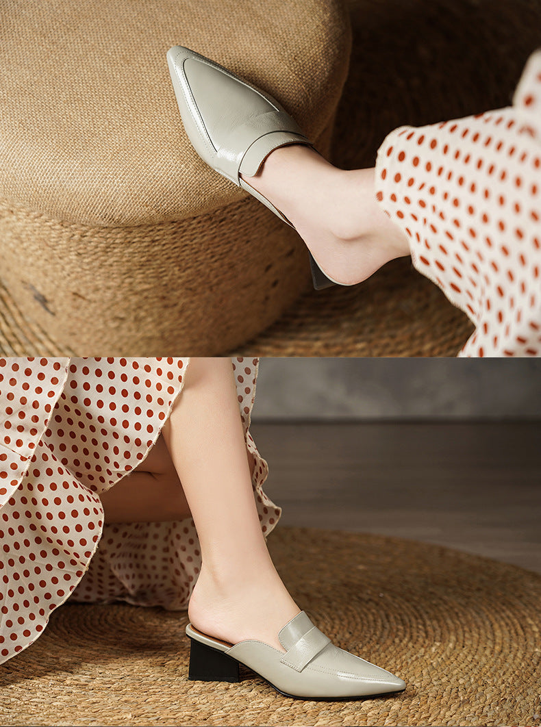 Fashionable cowhide high heels thick-soled high-heeled slippers YS112