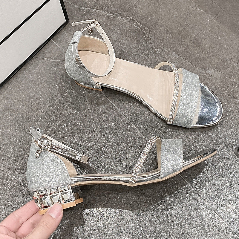 2024 Summer Fashion New Rhinestone High Heel Thick Heel Women's Shoes G952