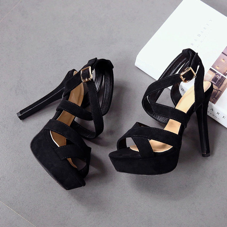 Women's summer super high heels cross strap waterproof platform buckle sandals LD204