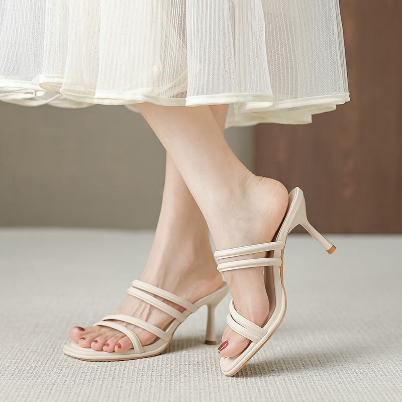 2024 new summer square toe high heels women's stiletto sandals Di302