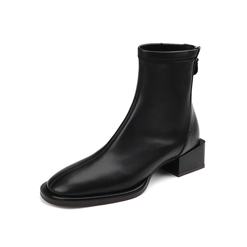 Women's autumn and winter thick heel ankle boots retro new round toe zipper boots LD374