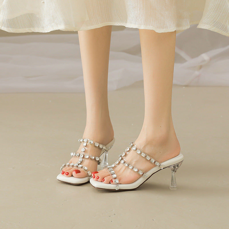 2024 New Transparent Rhinestone Flip Flops Crystal Sandals JC082