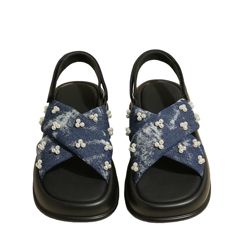 Cross-soled sandals for women to wear as outdoor shoes in 2024 summer, new fashion and versatile beach shoes LD067