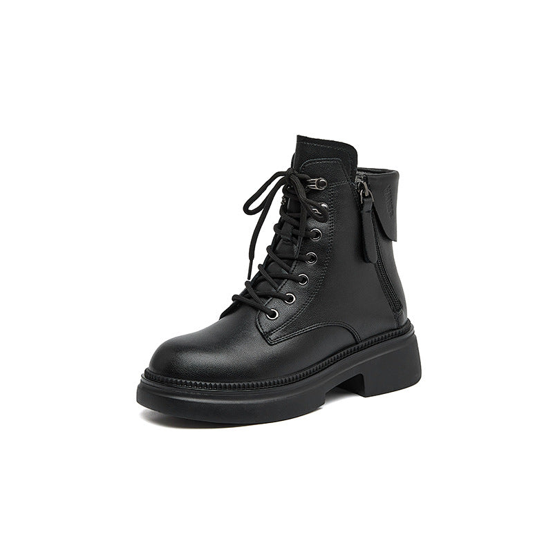2024 autumn genuine leather retro martin boots women's double side zipper thick sole boots CH815