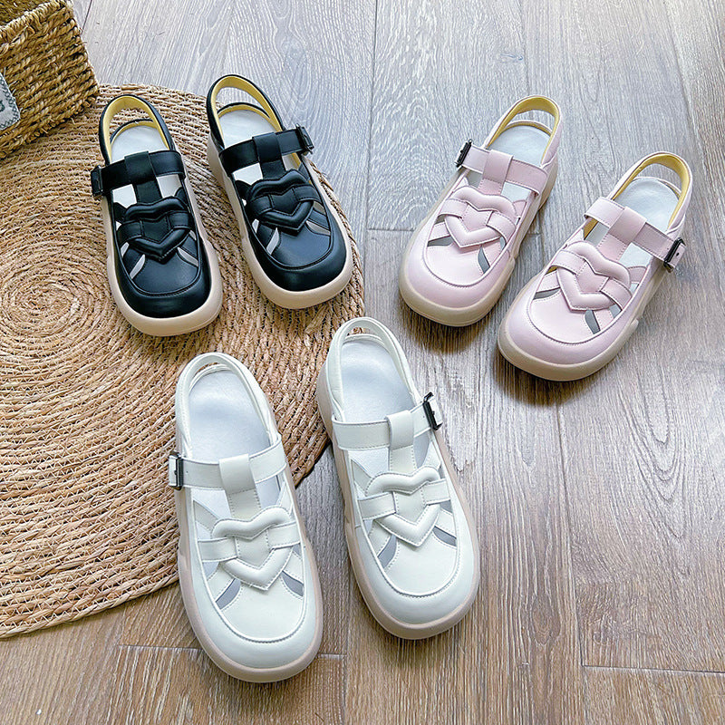 Genuine leather hollow heart women's shoes sports casual flat sandals H143