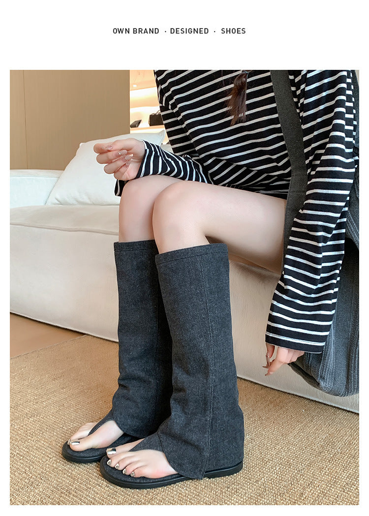 2024 Summer New Sandals Women's Flat Pants Boots Fashion Niche Flip-Toe Sandals LD375