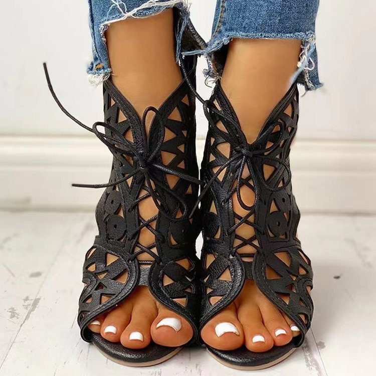 2024 Summer New Hollow Lace-up Large Size Sandals LD063