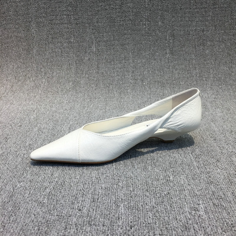 New waxed leather fashion hollow pointed comfortable low heels for spring and autumn G997