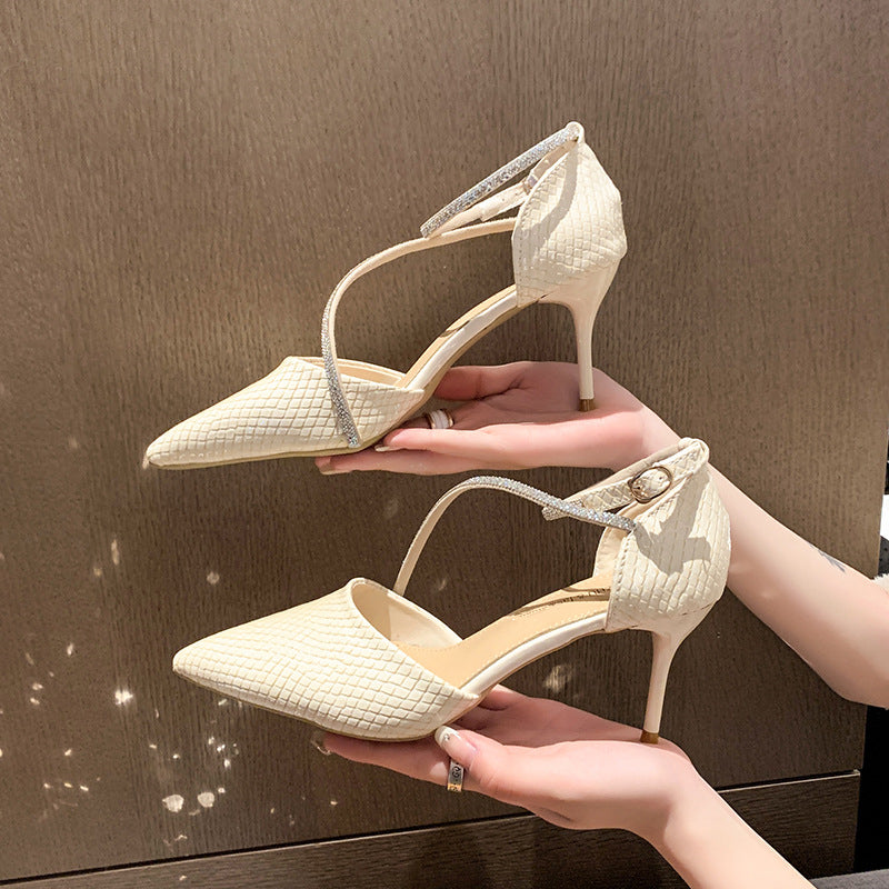 2024 Summer New French Rhinestone Pointed Strap Hollow Sandals LD452