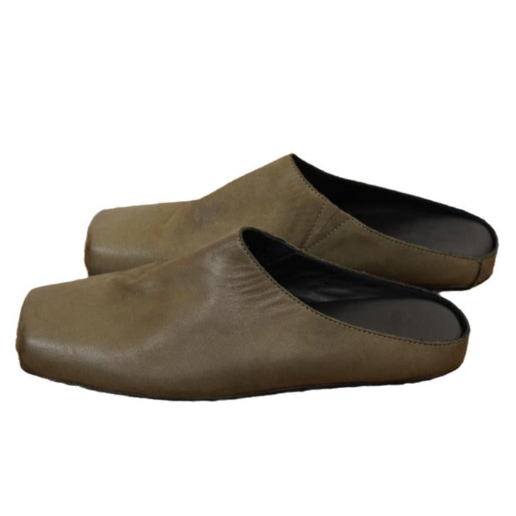 Classic leather ballet shoes square toe half-slip flats Casual shoes for women G842