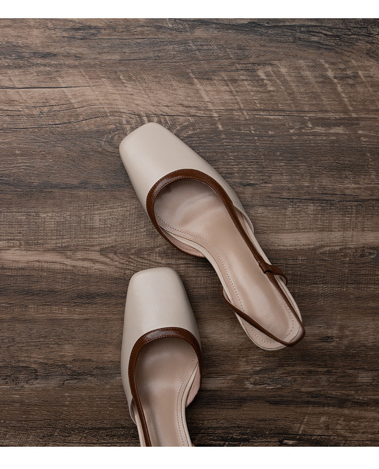 Summer shallow square toe brown closed toe slingback high heel sandals G102