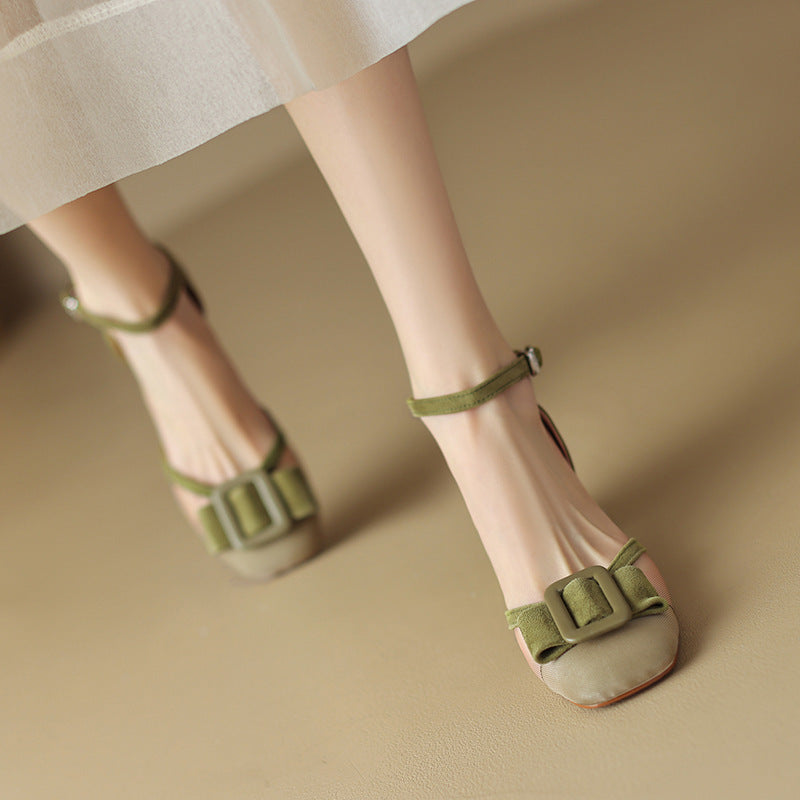 Bowknot chunky heel sandals high-end color matching high heels JC065