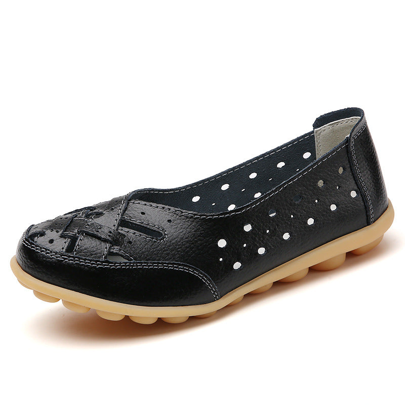 Summer women's shoes hollow loafers cowhide sole toe shoes Di529