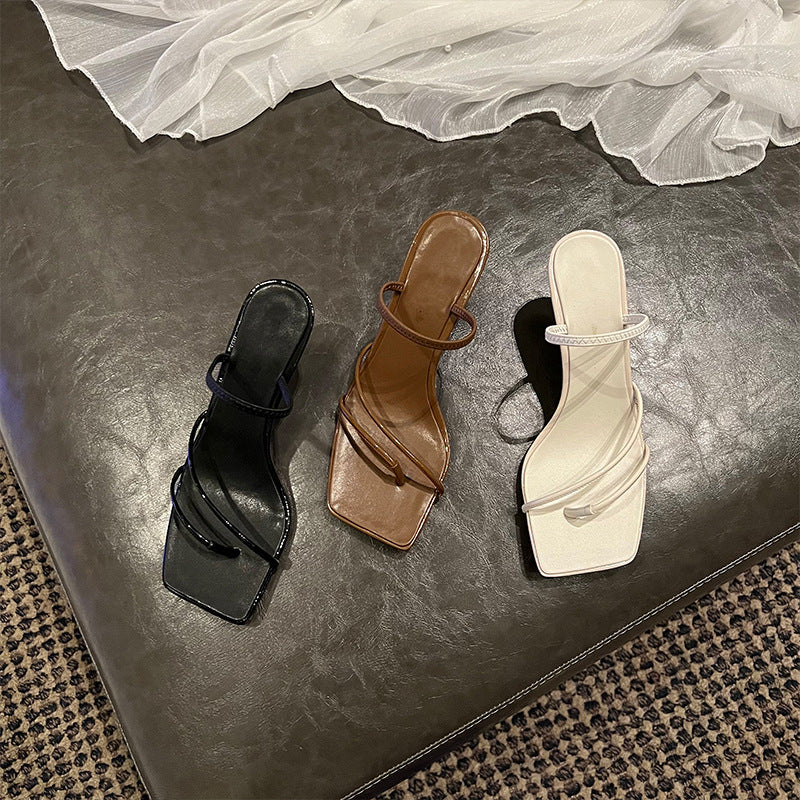 French square toe sandals for women 2024 summer new style thin strap thong sandals Di012