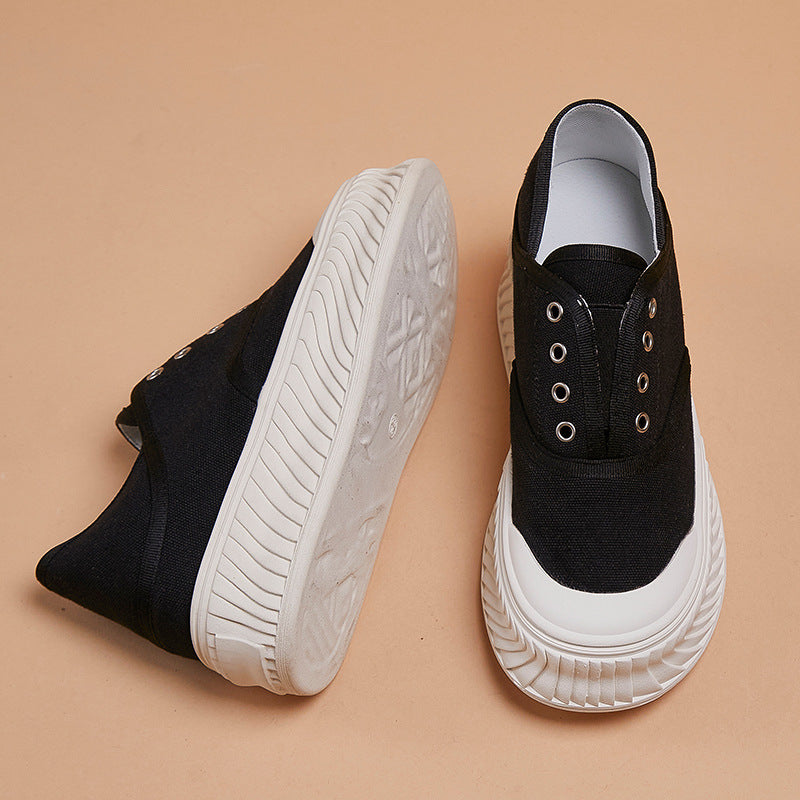 Height-enhancing slip-on canvas shoes for women in summer thin thick-soled casual shoes MQ060