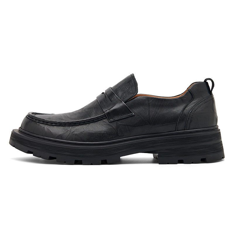2024 Spring New Business Men's Shoes Thick-soled Slip-on Casual Leather Shoes Men's Black Loafers LD214
