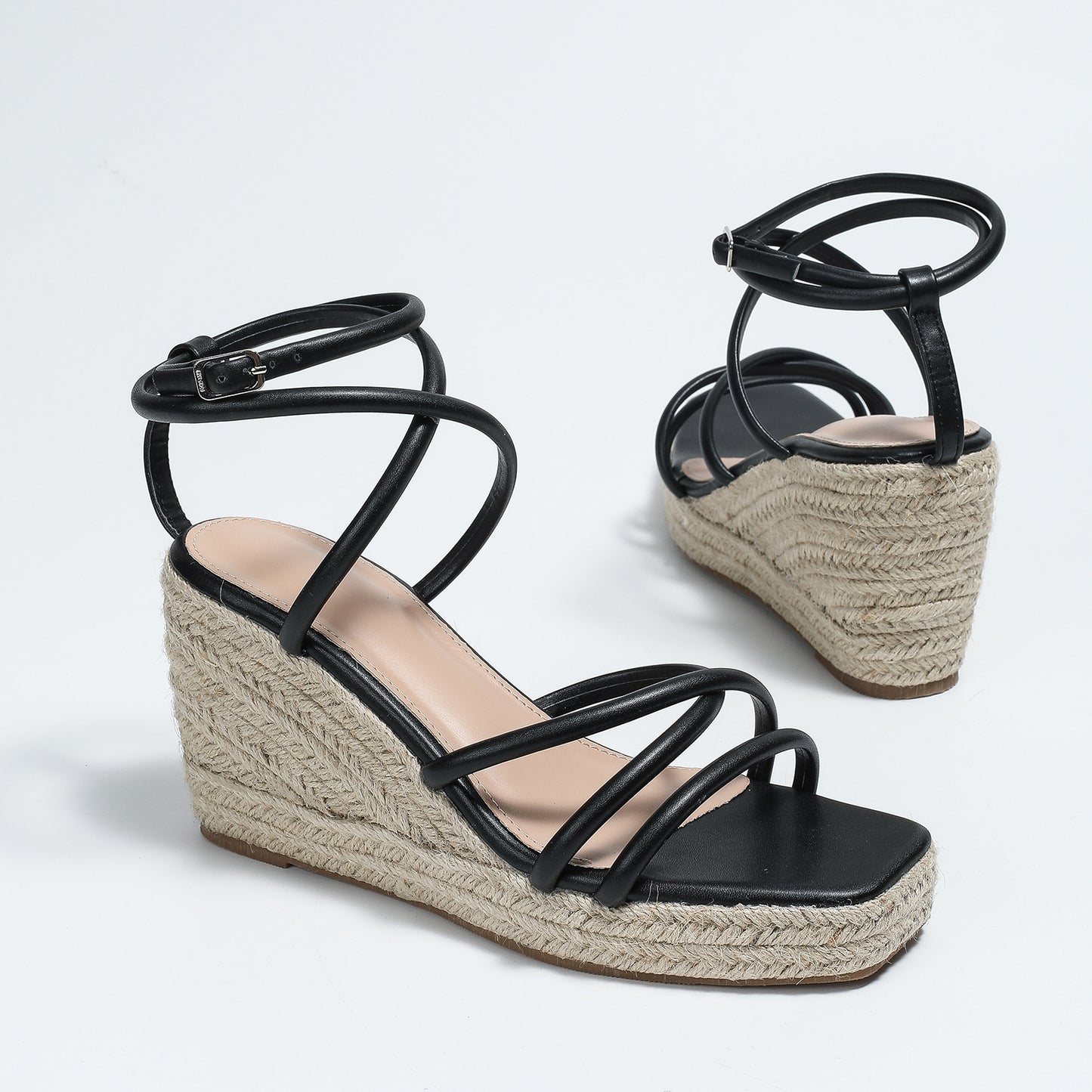 2024 new summer hemp rope wedge sandals for women lace-up Roman platform bottom square head ladies sandals PR146