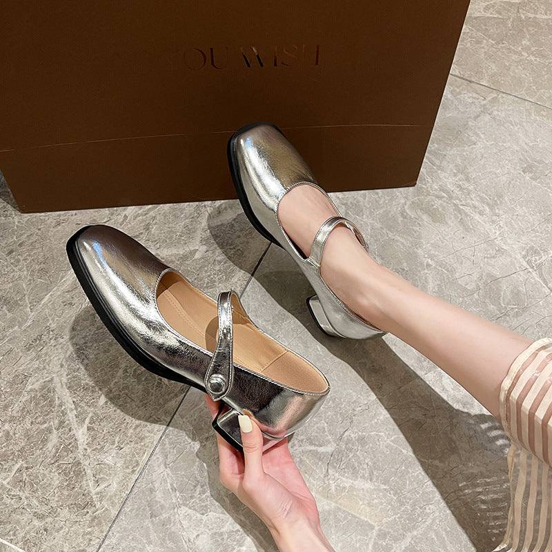 2024 Spring New Silver Women's Shoes Wide Fat Foot Large Size Women's Shoes LY1163