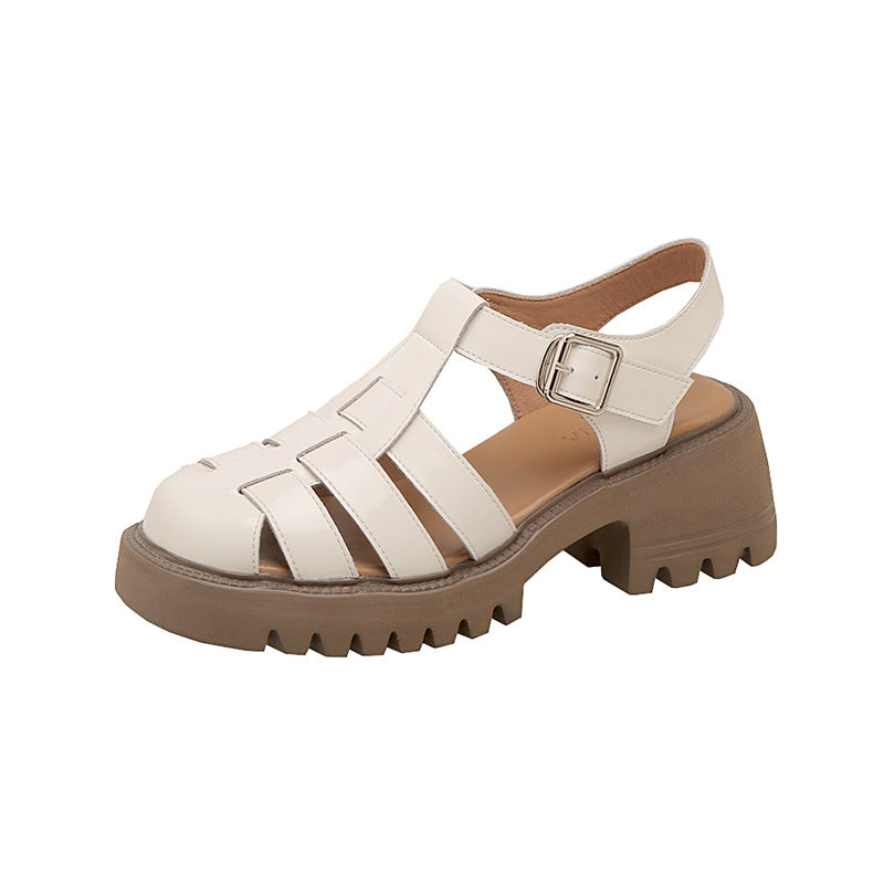 New Summer Platform Women's Shoes Thick Heels High Heels Retro Hollow Woven Shoes LD371