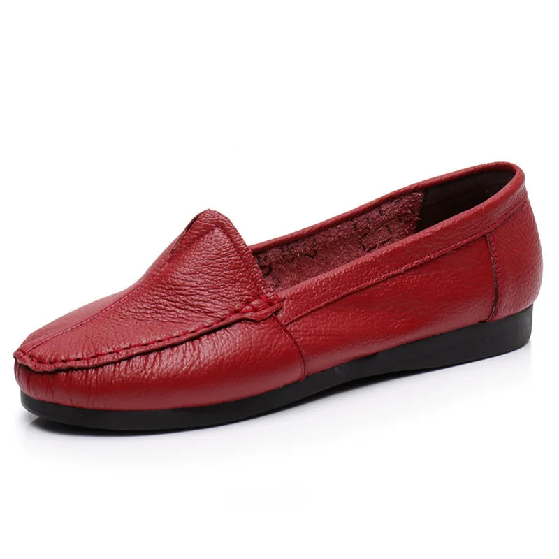 Cowhide soft bottom flat bottom round toe shallow mouth large size women's shoes G967