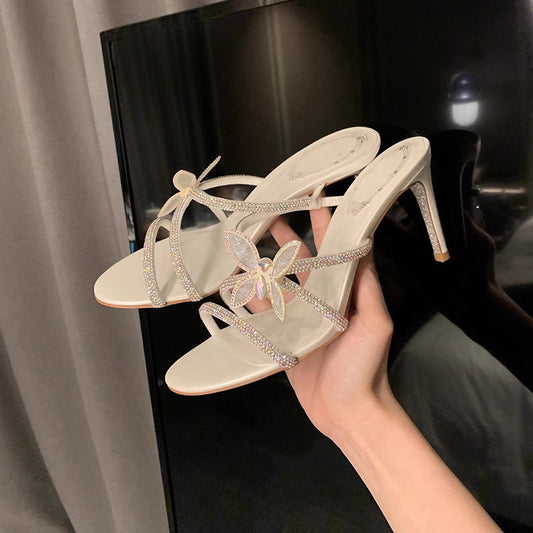 2024 Fashion Sparkling Cross Butterfly High Heel Sandals LD449