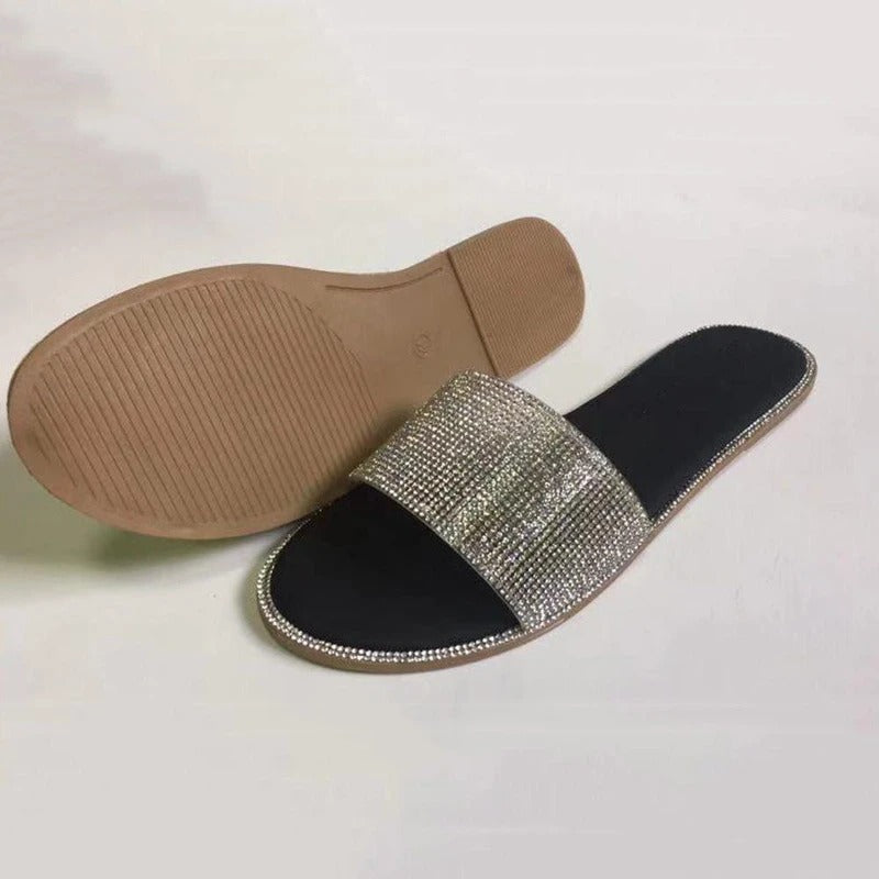 Rhinestone Sandals Women's Low Heel Strap Sandals Large Size Summer Shoes H003