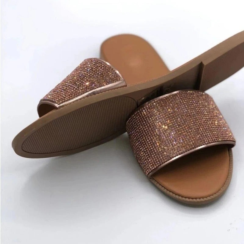 Rhinestone Sandals Women's Low Heel Strap Sandals Large Size Summer Shoes H003