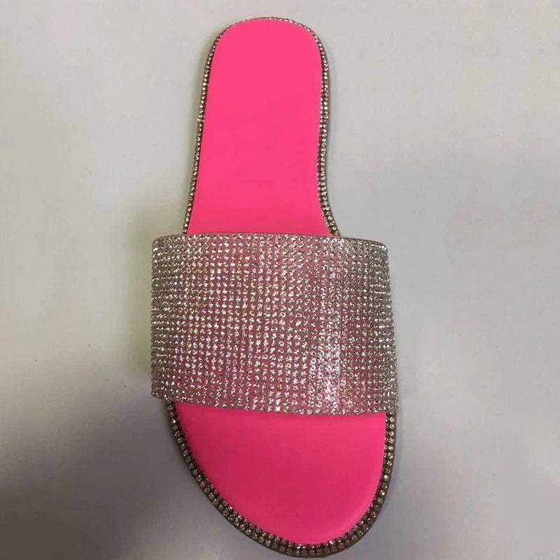Rhinestone Sandals Women's Low Heel Strap Sandals Large Size Summer Shoes H003