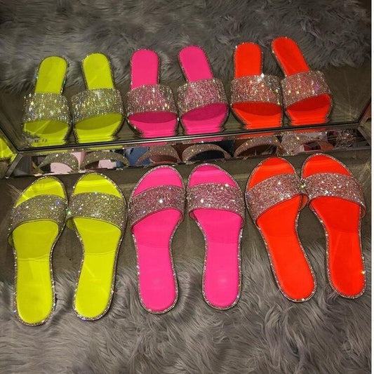 Rhinestone Sandals Women's Low Heel Strap Sandals Large Size Summer Shoes H003