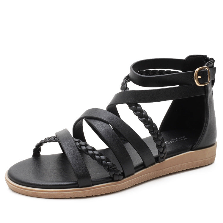 Summer large size women's shoes braided cross strap leather sandals LD444