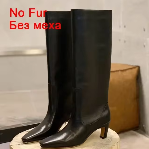 Women Knee Boots Real Leather Wide Calf Kitten High Heels Long Tall Boot LD456