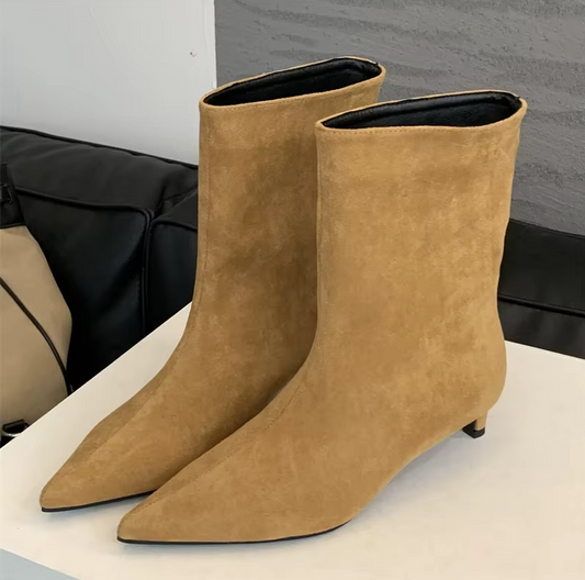 Women  Boots Real Leather Wide Calf Kitten High Heelsl Boot LD043
