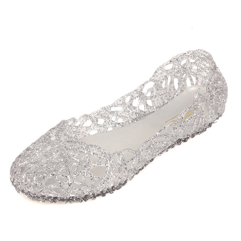 women's sandals crystal hollow dance shoes flat soft bottom hole bag heel jelly shoes V247