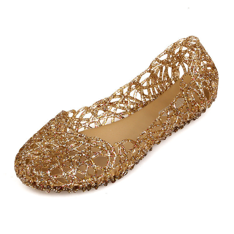 women's sandals crystal hollow dance shoes flat soft bottom hole bag heel jelly shoes V247