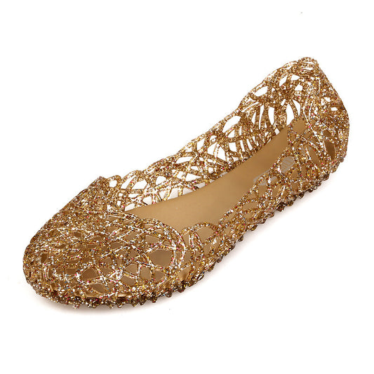 women's sandals crystal hollow dance shoes flat soft bottom hole bag heel jelly shoes V247