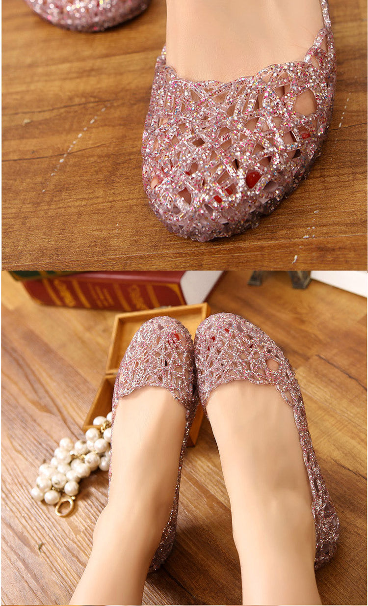 women's sandals crystal hollow dance shoes flat soft bottom hole bag heel jelly shoes V247