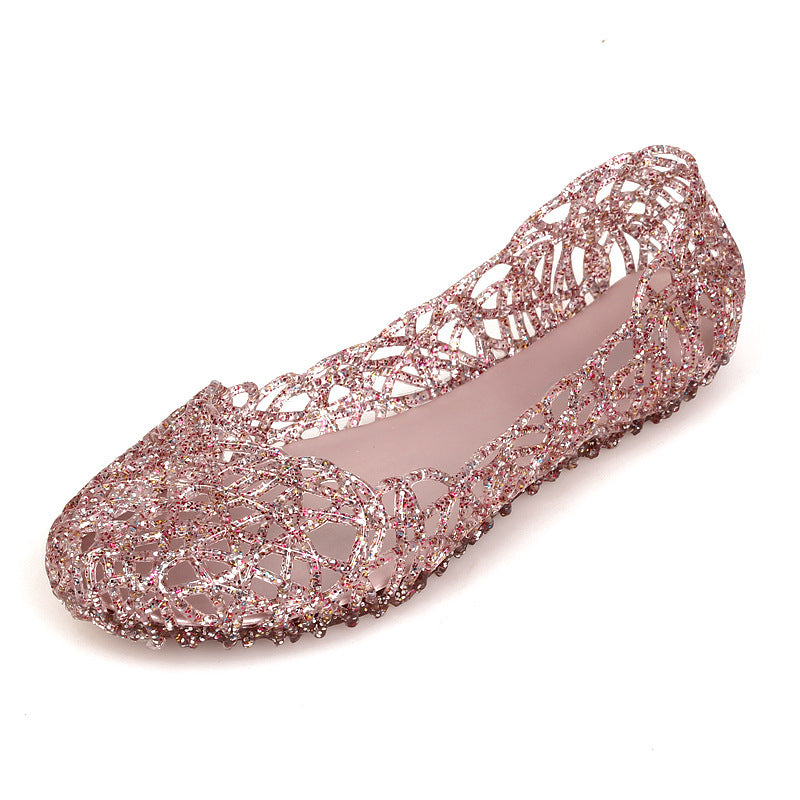 women's sandals crystal hollow dance shoes flat soft bottom hole bag heel jelly shoes V247