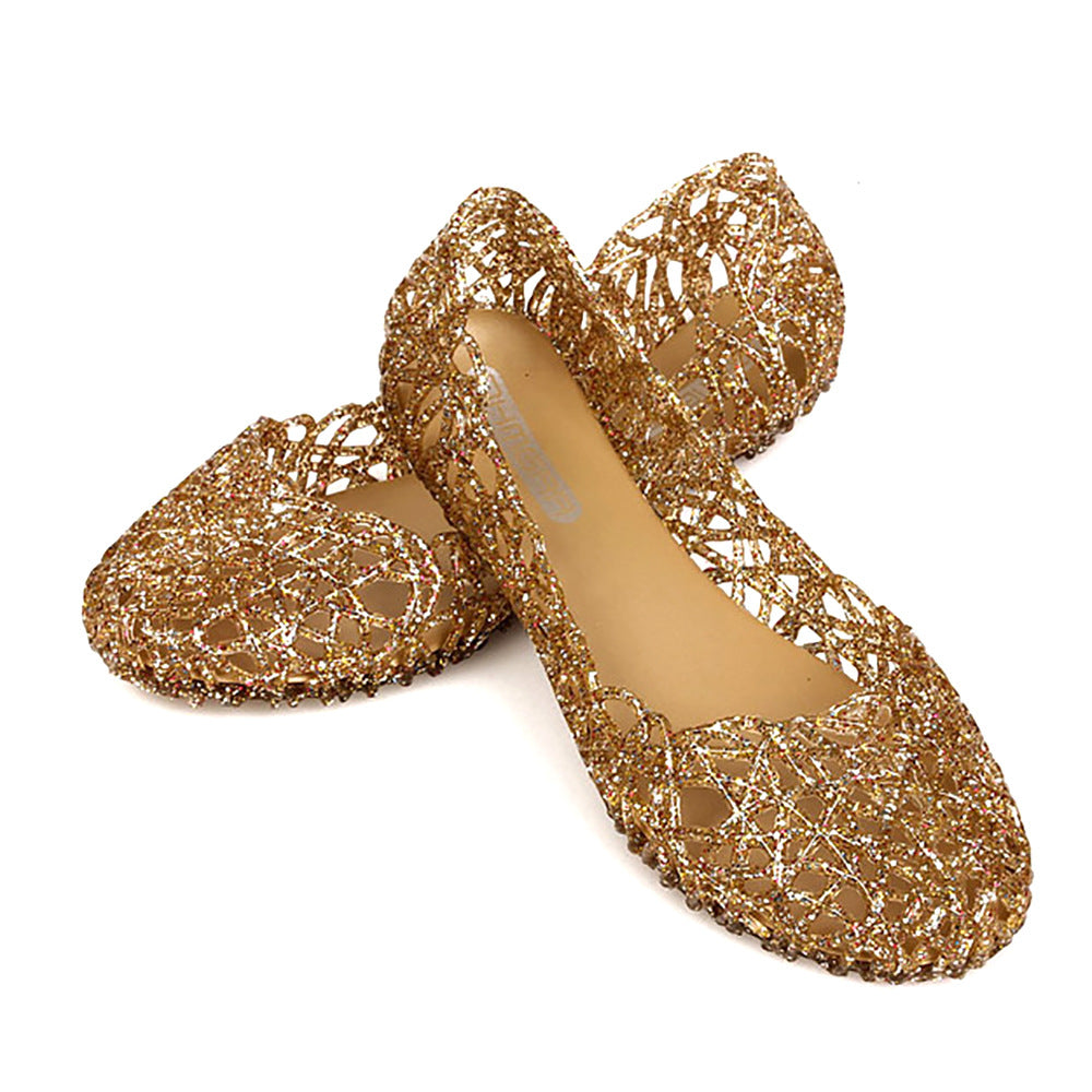 women's sandals crystal hollow dance shoes flat soft bottom hole bag heel jelly shoes V247