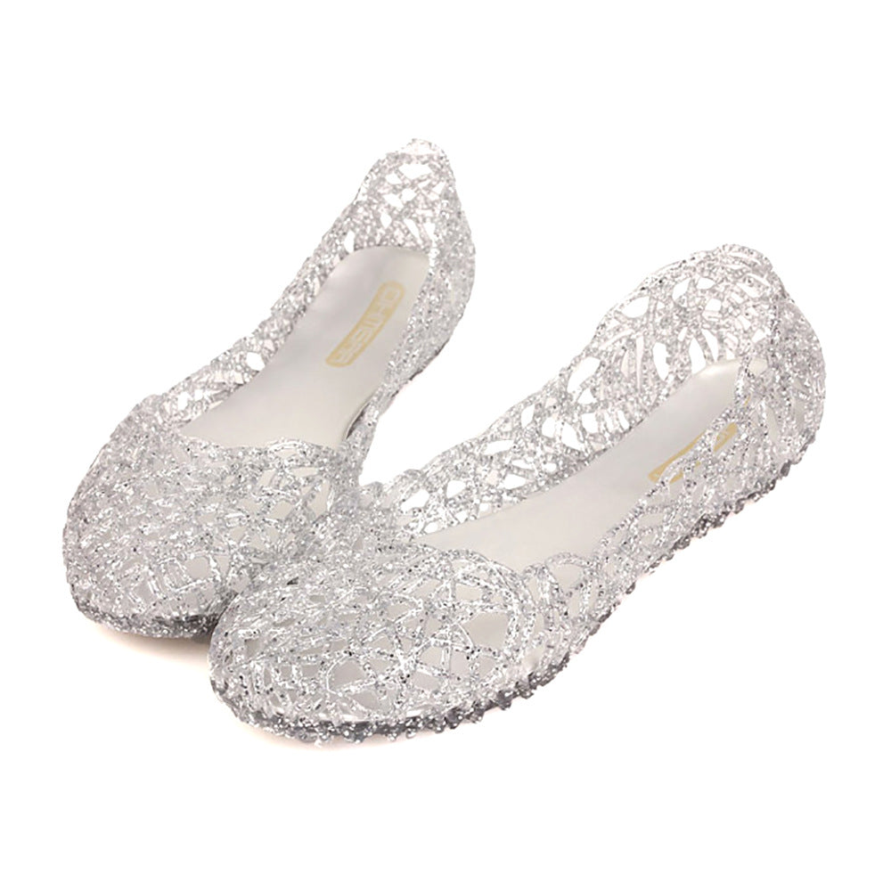 women's sandals crystal hollow dance shoes flat soft bottom hole bag heel jelly shoes V247