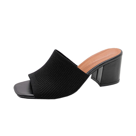 2024 New Women's Knitted High Heel Square Toe Sandals JC034