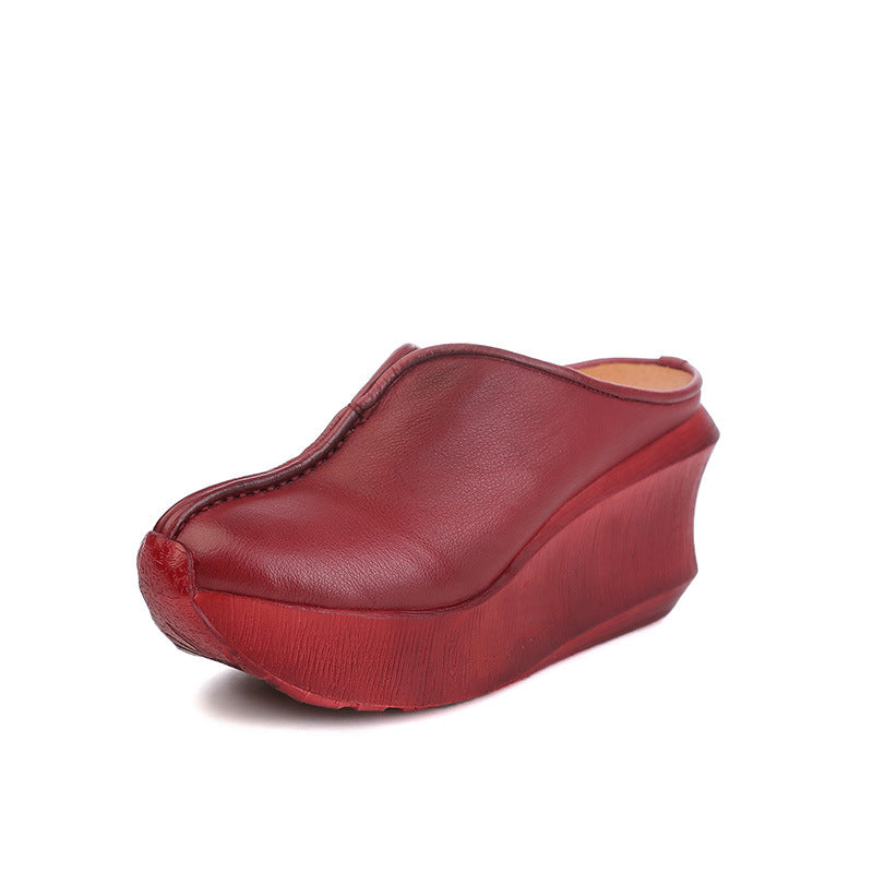 Women's genuine leather thick-soled platform and toe-toe casual slippers LD228