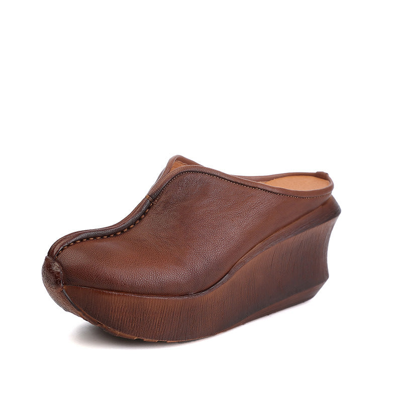 Women's genuine leather thick-soled platform and toe-toe casual slippers LD228