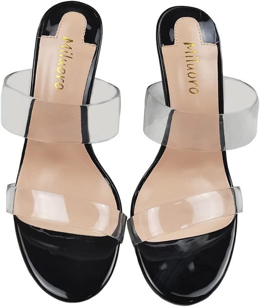 Women's Clear Open Toe Stiletto Heels Sandals Transparent Strap Slip On High Heels LD077